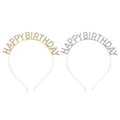 IWOWHERO Birthday Rhinestone Headband Alloy 2pcs Gold Silver Sparkle Birthday Party Headpiece Hair Accessories for Women Celebration