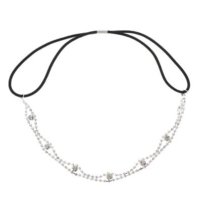 TIDTALEO 2pcs Rhinestone Hair Band Set with Beads Retro Elastic Head Chain Hair Accessories for Women Daily Wear