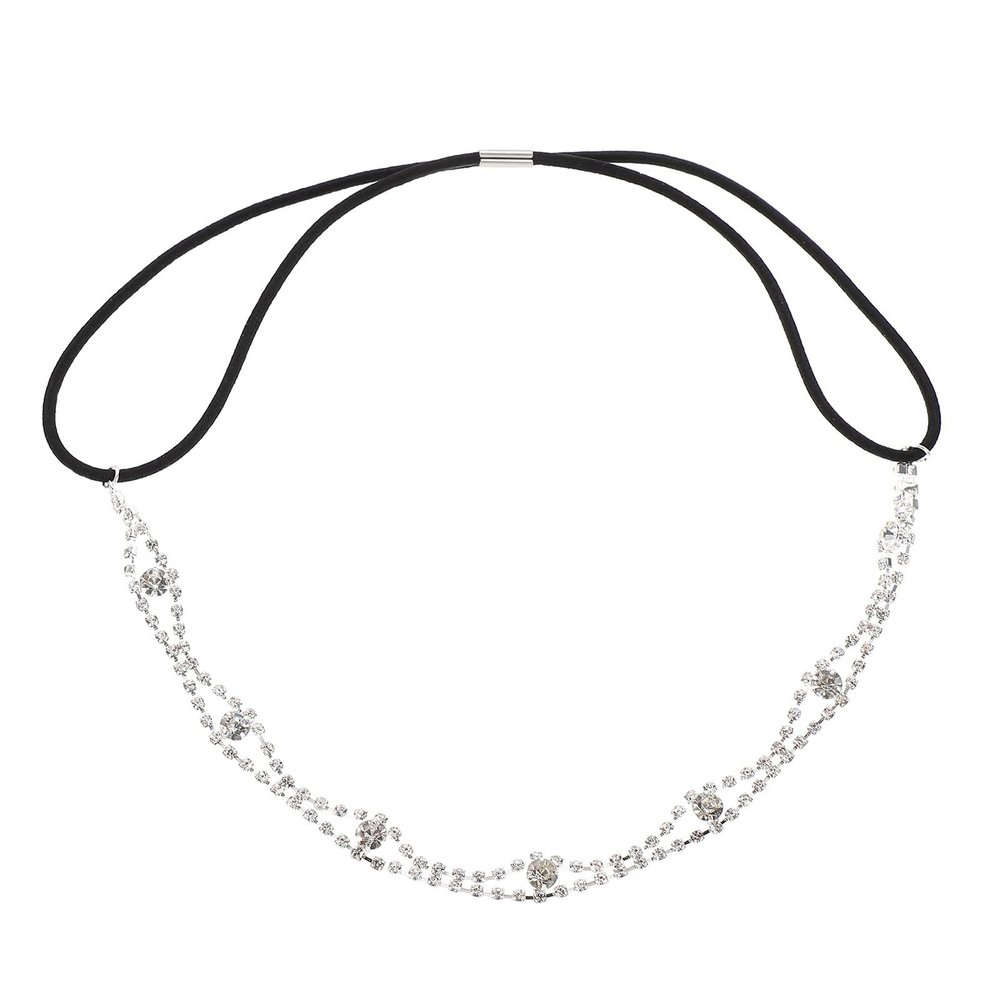 TIDTALEO 2pcs Rhinestone Hair Band Set with Beads Retro Elastic Head Chain Hair Accessories for Women Daily Wear