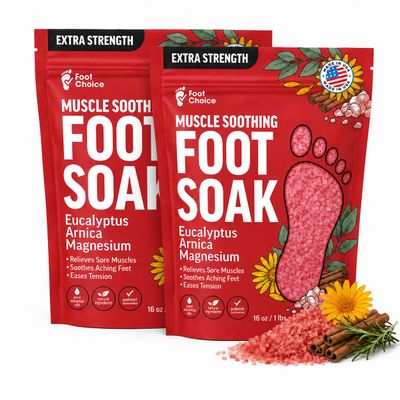 Foot Choice Muscle Soothing Foot Soak with Epsom Salt & Arnica - Relieves Soreness, Eases Tension & Recovery for Athletes - Eucalyptus & Peppermint - 2 Pack