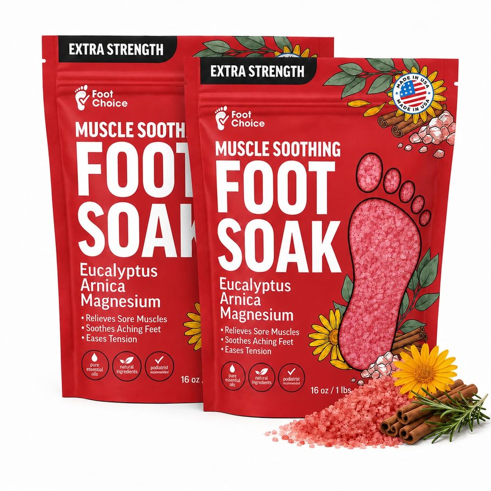 Foot Choice Muscle Soothing Foot Soak with Epsom Salt & Arnica - Relieves Soreness, Eases Tension & Recovery for Athletes - Eucalyptus & Peppermint - 2 Pack