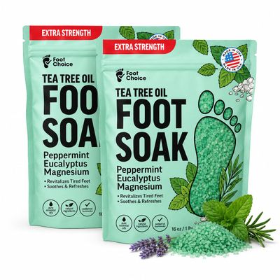 Tea Tree Oil Foot Soak with Epsom Salt - Pedicure Foot Soaking Salts for Dry Cracked Heels, Calluses & Smelly Feet - Epsom Salt for Feet, Foot Bath Soak & Foot Spa - Made in USA, 16 oz - 2 Pack