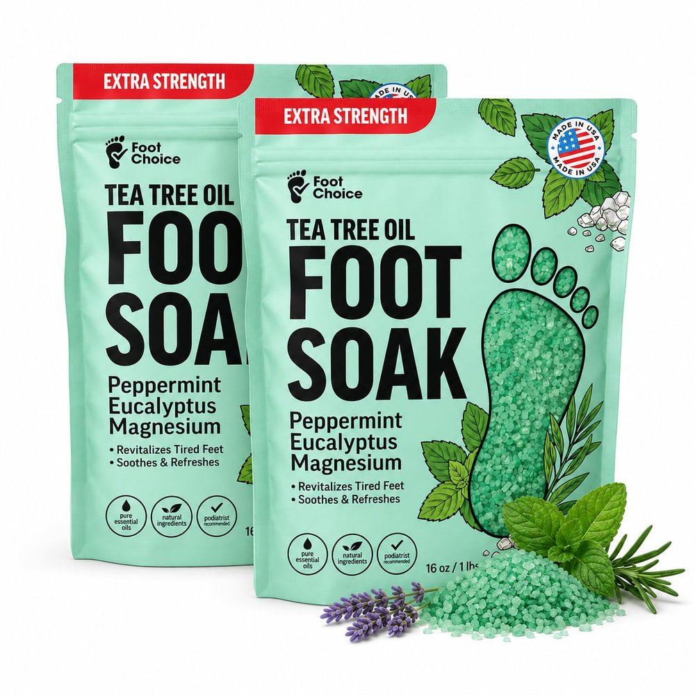 Tea Tree Oil Foot Soak with Epsom Salt - Pedicure Foot Soaking Salts for Dry Cracked Heels, Calluses & Smelly Feet - Epsom Salt for Feet, Foot Bath Soak & Foot Spa - Made in USA, 16 oz - 2 Pack