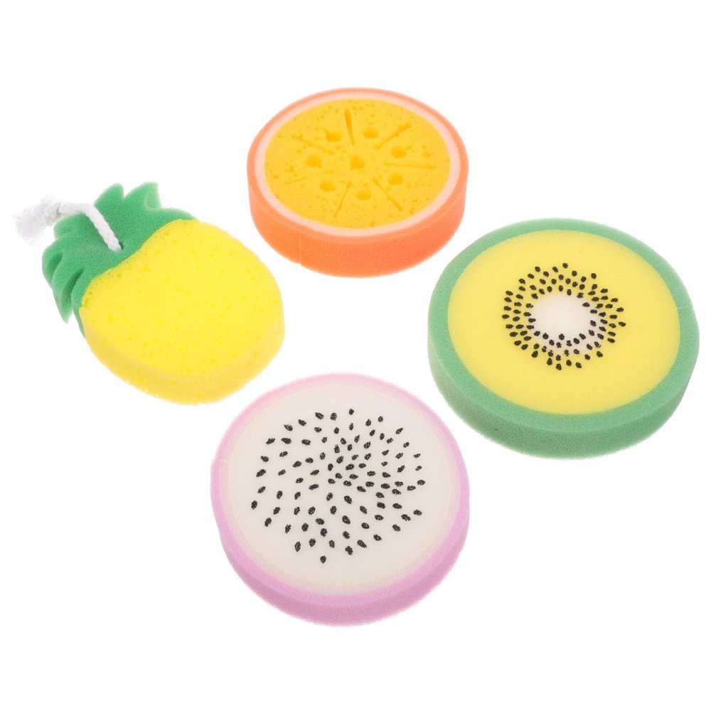 TEHAUX 4pcs Fruit-Shaped Bathing Sponges Set, Exfoliating Body Wash Sponge, Skin Cleaning Scrubber for Shower and Bathroom Use