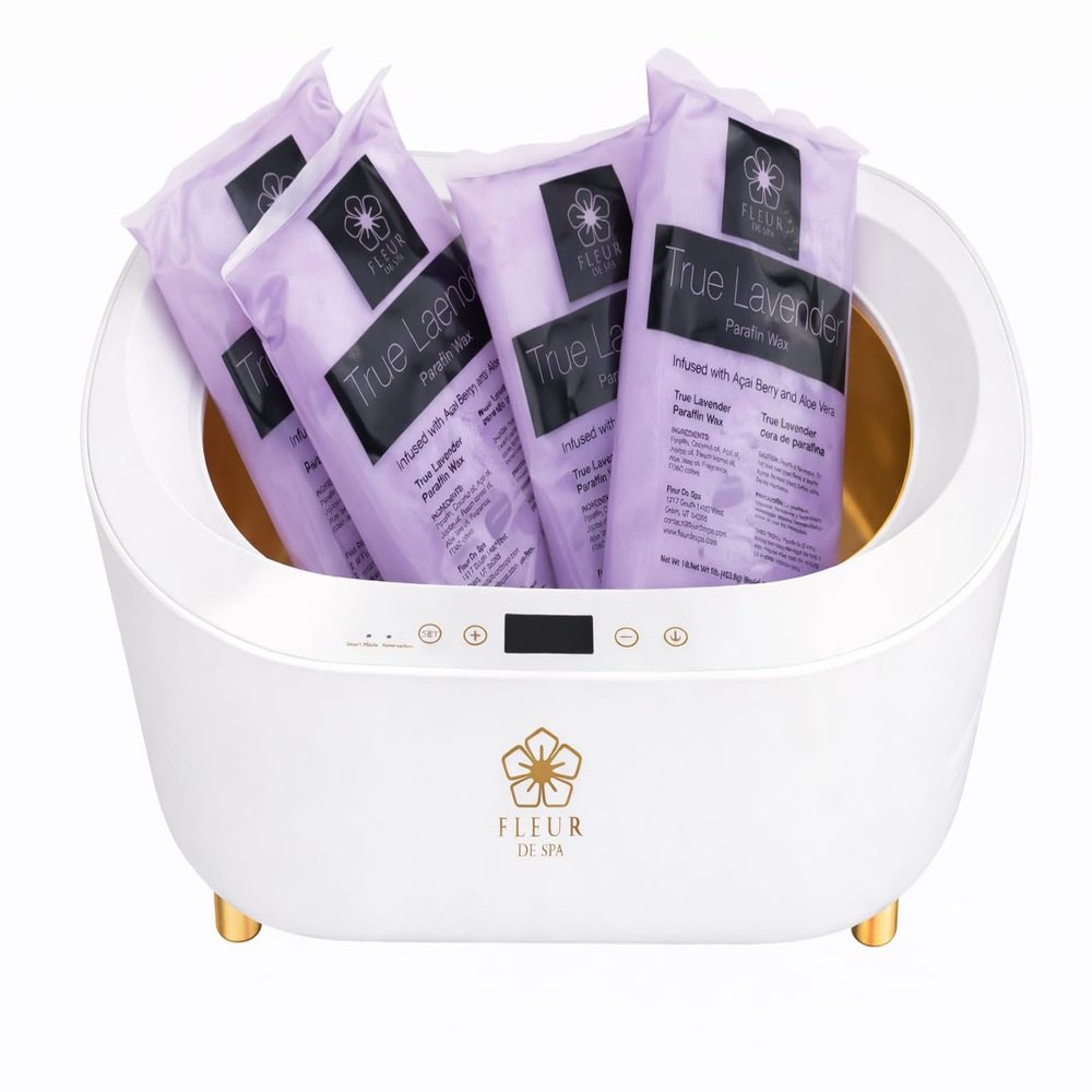 Paraffin Wax Machine for Hands & Feet - Fleur De Spa 4000ml Paraffin Wax Warmer with Auto Timer & Keep Warm, Includes 4lbs USA Made Wax for Spa Treatment (Lavender Paraffin)