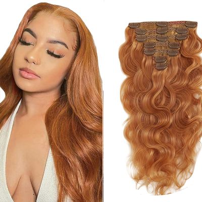 #30 Brown Long Wave Clip in Hair Extensions,20 Inch Soft Real Human Hair,Light Brown Long Wave Clip ins 120g 7pcs Per,Brazilian Remy Color #30 Human Hair Extensions.