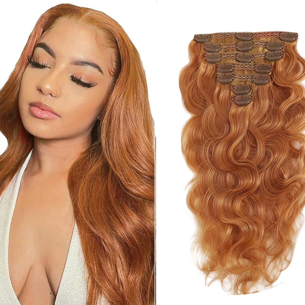 #30 Brown Long Wave Clip in Hair Extensions,20 Inch Soft Real Human Hair,Light Brown Long Wave Clip ins 120g 7pcs Per,Brazilian Remy Color #30 Human Hair Extensions.