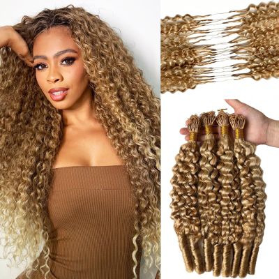 Feather Crochet Human Hair for Black Women Highlights Ombre Blonde Raw Burmese Curly Miracle Knots Hair Virgin Invisible Pre-Separated Wavy Curly Human Hair Crochet 16 Inch 50g/pack