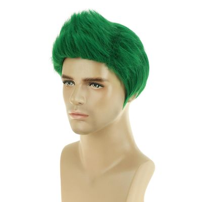 RightOn Men Green Wig Short Layered Synthetic Wig for Men Male Wigs Cosplay Halloween Party Daily Hairnet Include