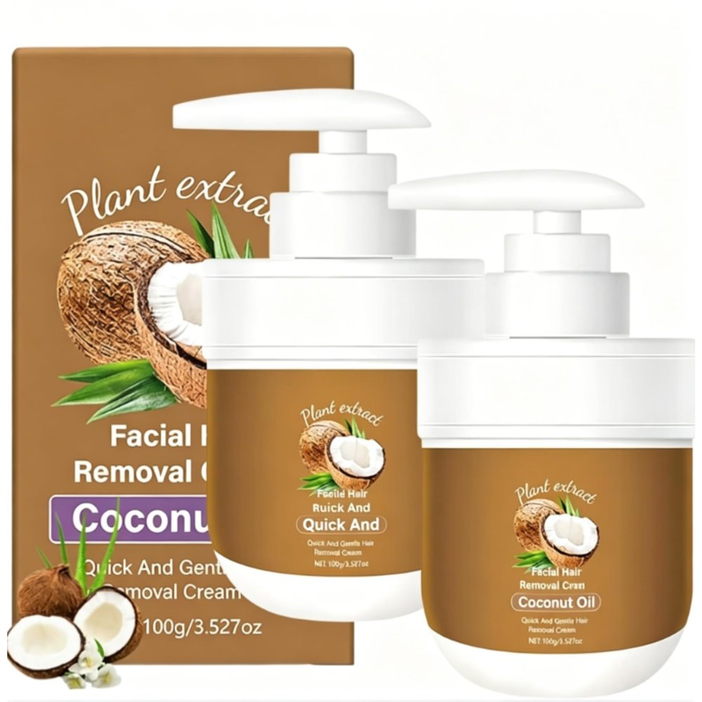 2PCS Facial Depilatory Cream, Coconut Facial Hair Removal Cre For Women For Upper Lip And Chin For Women For Sensitive Skin,Gentle And Non Irritating