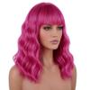 Lavviiqa Hot Pink Wig with Bangs Women Rose Red Wavy Wigs Short Magenta Wig view 2