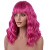 Lavviiqa Hot Pink Wig with Bangs Women Rose Red Wavy Wigs Short Magenta Wig view 3