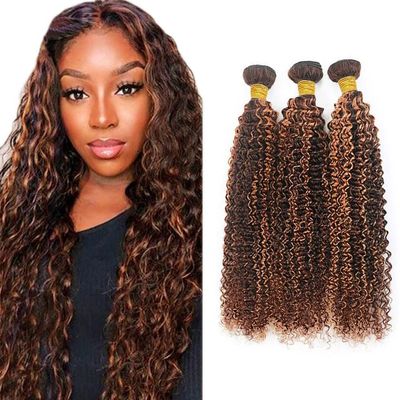 300g P430 Human Hair Bundles Brown Kinky Curly Bundles Human Hair 10A Brazilian Virgin Remy Hair Extensions 8 10 12 Inch