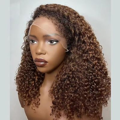 oulaer Kinky Curly Lace Front Wig Human Hair with Curly Baby Hair 4C Kinky Edges Ombre Honey Blonde Deep Wave 13x6 HD Transparent Lace Frontal Wig Pre Plucked Bleached Knots 150% Density 22Inch