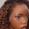 oulaer Kinky Curly Lace Front Wig Human Hair with Curly Baby Hair 4C Kinky Edges Ombre Honey Blonde Deep Wave 13x6 HD Transparent Lace Frontal Wig Pre Plucked Bleached Knots 150% Density 22Inch view 2