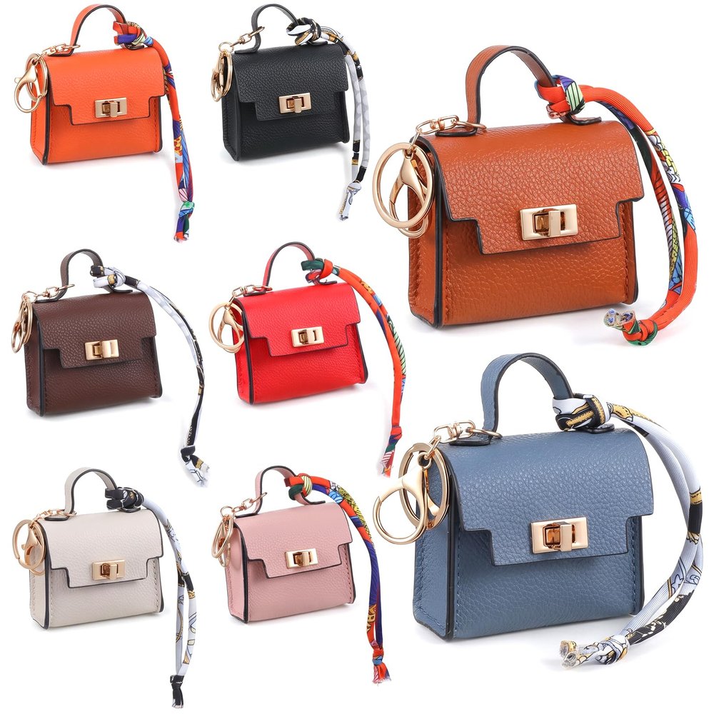 moheaaei 8 Pcs Mini Backpack Keychain, PU Leather Mini Backpack Coin Purse for Women Makeup Bag Key Pocket Lipstick Bag Card Holder Data Cable Organizer Zipper Pouch (8 Colors)