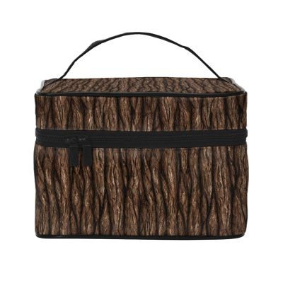 XBubupX Oak Bark Texture Dark Brown Vertical Makeup Train Case Carrying Portable Zip Travel Cosmetic Brush Bag Large Organizer For Women
