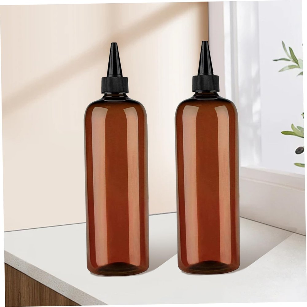 Ckuakiwu Hair Oil Applicator, 2PCS 500ml/16ounce Plastic Squeeze Bottles for Oil, Refillable Hair Oiling Bottle, Visible Dye Bottle with Twist Top Cap, Decoraciones al aire libre