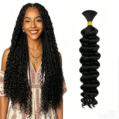 Boho Hair for Braiding Human Hair - 40G 1 Bundle/Pack Natural Black, Wet and Wavy, No Weft, Full, Deep Wave 12A Unprocessed Brazilian Virgin Curly Human Braiding Hair for Knotless Braids