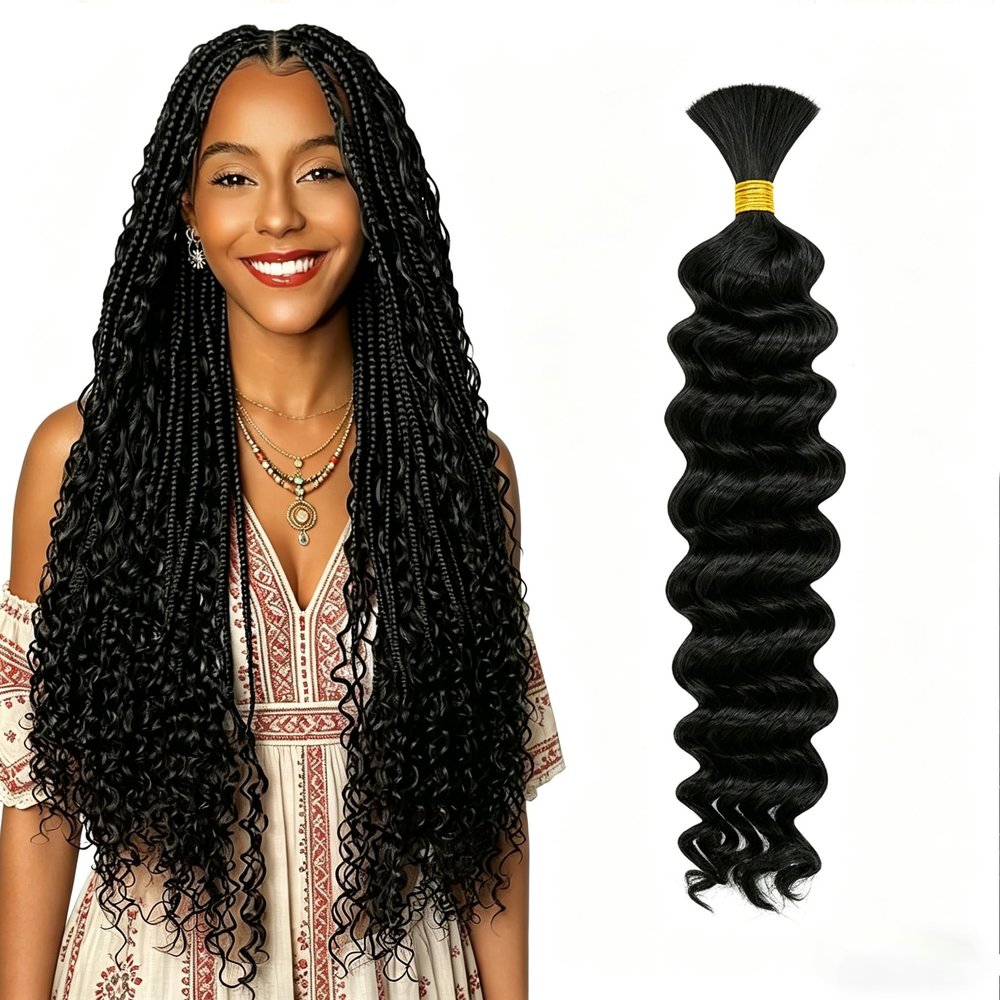 Boho Hair for Braiding Human Hair - 40G 1 Bundle/Pack Natural Black, Wet and Wavy, No Weft, Full, Deep Wave 12A Unprocessed Brazilian Virgin Curly Human Braiding Hair for Knotless Braids
