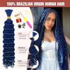 Boho Hair for Braiding Human Hair - 120G 3 Bundles/Pack Blue, Wet and Wavy, No Weft, Full, Deep Wave 12A Unprocessed Brazilian Virgin Curly Human Braiding Hair for Knotless Braids view 2