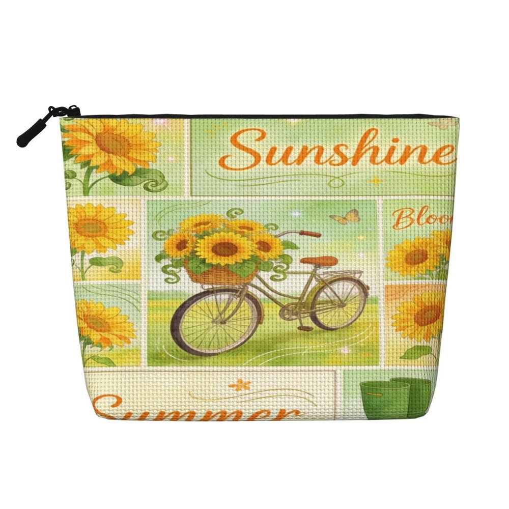 PKWKTKY Summer Farmhouse Sunflower Makeup Bag for Women Portable Travel Toiletry Bag Zipper Pouch Organizer