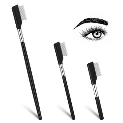 3 Pcs Eye Lash Comb Separator, Metal Eyelash Comb Separator, Eyelash Brush Set with Short/Medium/Long Handles, ABS+Aluminum Lash Grooming Tool (Black, 3.66/5.12/7.28 In)