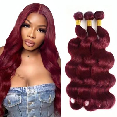 LYKELTA 99J Burgundy Body Wave Human Hair Bundles Unprocessed Brazilian Virgin Remy Hair 3 Bundles 16 18 20 Inch Double Weft Soft No Frizz Strong Hair Easy Style