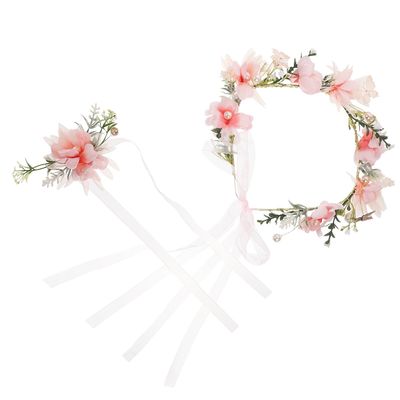 TEHAUX Pearl Butterfly Bridal Headband Wedding Hair Accessory Floral Garland Headdress for Bride and Flower Girl Beach Ceremony