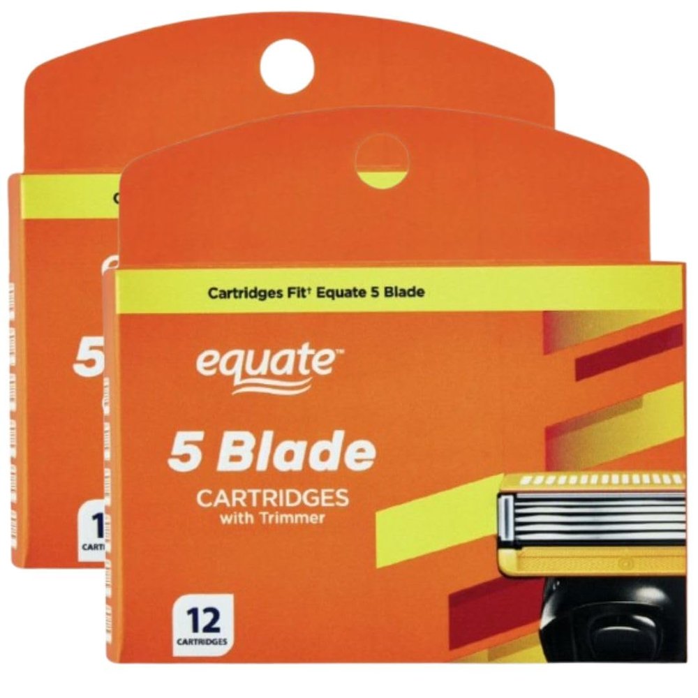 Equate 5 Blade Razor Cartridge Refills with Trimmer, compatible with Equate 5 Blade Handles, 24 Count 2 PACK