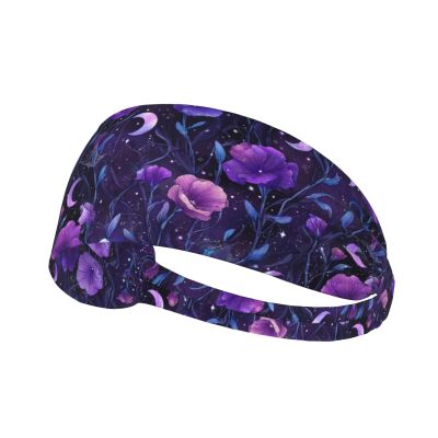 Moon Purple Floral Star Vintage Wildflower Headbands for Women Men Fashion Sweatbands Athletic Elastic Hairband for Hiking Cycling Running Yoga Football Workout Accessories