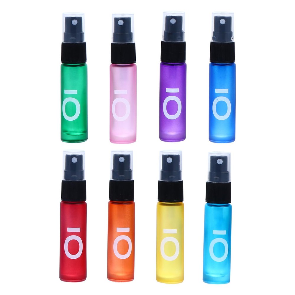 HINTRMENT 8pcs 10ml Frosted Glass Mini Roll-on Bottles Essential Oil Bottle Kit Colorful Travel Perfume Subpackaging with Black Plastic Caps for Personal Care Style