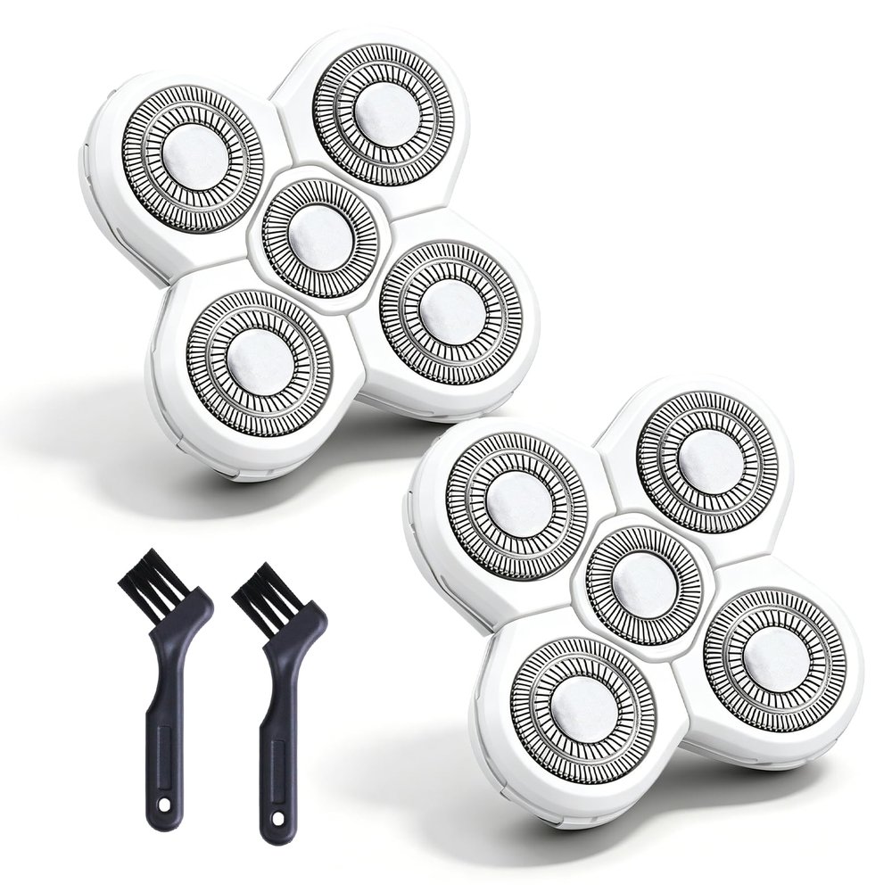 5 Head Shaver Replacement Blade with 2 Cleaning Brush, White Waterproof Replacement Blades Gentle Shave for Women Smooth Legs Body Hair Shaver Heads, 2 Pack