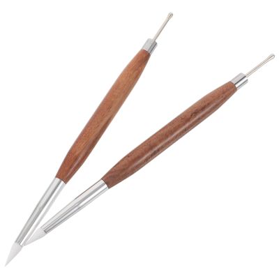 Cabilock 2 pcs Dual-Ended Nail Art Pen Wood Handle Light Brown