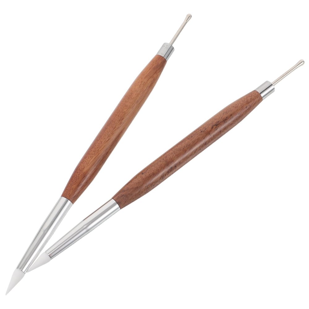 Cabilock 2 pcs Dual-Ended Nail Art Pen Wood Handle Light Brown