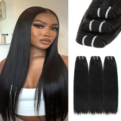BEEOS 3 Straight Bundles Human Hair 18 20 22 Inch, #1 Jet Black Double Weft 100% Remy Human Hair Bundles for Black Women Sew In and Quick Weave, 95g x 3