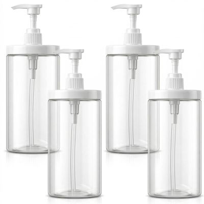 4 Pack Refillable Pump Bottle Dispenser, 33.8oz/1000ml Clear Lotion Dispenser Wide Mouth PET Plastic Shampoo Bottles Refillable with Pump for Bathroom Kitchen Soap Body Wash