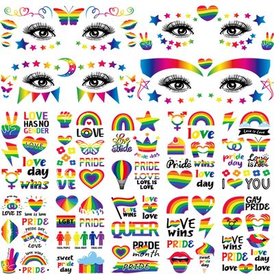 120+ PCS Rainbow Temporary Tattoos Waterproof, Pride Festival Face & Body Tattoo Stickers, LGBTQ Parade Accessories, Colorful Fake Tattoos for Women Men Pride Month Party Supplies