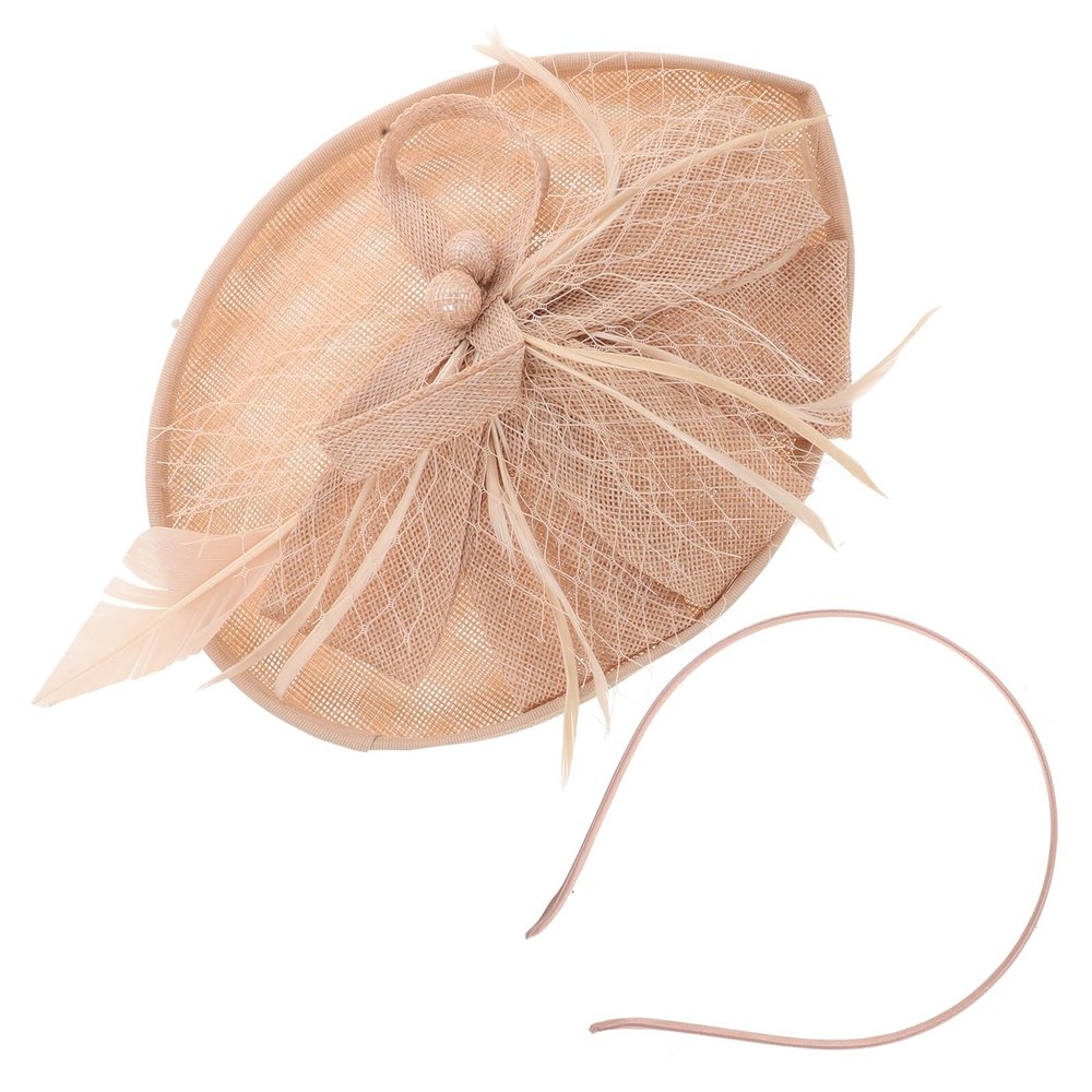 BIUDECO Floral Veil Hair Band Nude Pink Party Headwear Women Headdress Bridal Mesh Hair Accessory for Evening Dress