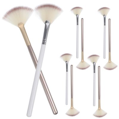 Balacoo 10pcs Fan Makeup Brushes Set, Small Size Natural Goat Hair, Highlighter and Loose Powder Applicator for Facial Aesthetician Use, Soft Bristles for Precision Makeup