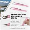 2 Pack Professional Lash Tweezers Set, Pink Stainless Steel Straight & Curved Tip Eyelash Extension Tweezers with Non-Slip Grip view 3