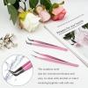 2 Pack Professional Lash Tweezers Set, Pink Stainless Steel Straight & Curved Tip Eyelash Extension Tweezers with Non-Slip Grip view 4