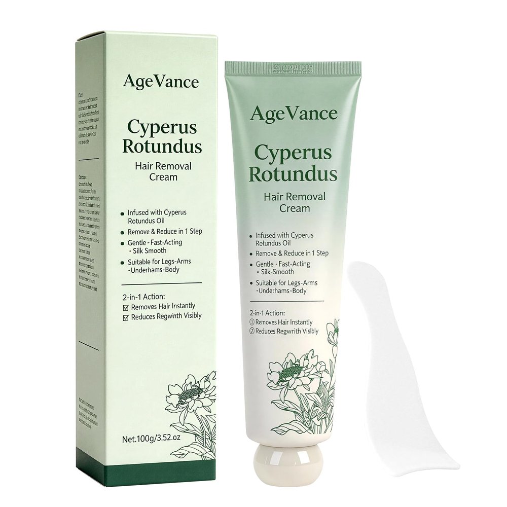 AgeVance Cyperus Rotundus Hair Removal Cream for Women, 2-in-1 Bare Basics Hair Removal Cream & Skin Moisturizer, Effective on Arms, Legs & Underarms,3.52 Oz