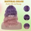 TCAIACT 14" Purple Ombre Light Pink Short Bob Wavy Curly Bangs Wig Air Bangs Shoulder Length Women's Charming Synthetic Wig for Cosplay Party Anime Costume+Wig Cap (Purple Ombre Light Pink) view 3
