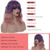 TCAIACT 14" Purple Ombre Light Pink Short Bob Wavy Curly Bangs Wig Air Bangs Shoulder Length Women's Charming Synthetic Wig for Cosplay Party Anime Costume+Wig Cap (Purple Ombre Light Pink) view 4