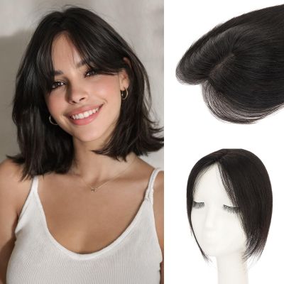 Rich Choices Hair Toppers Real Human Hair for Women 100% Human Remy Toppers With Side Bang Hair Toppers For Thinning Hair No Bang Hairpieces 14 Inch #02 Dark Brown