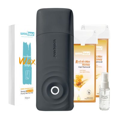 Waxfans Roll on Wax Kit, Hair Removal Waxing Kit, Wax Roller for Larger Areas of the Body, Home Waxing Kit for Women and Men, Sensitive Skin Friendly (Black)
