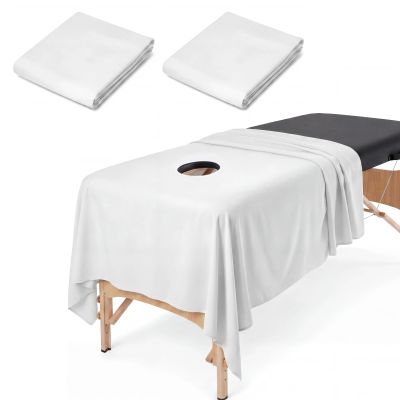 Chicplaid 2 Pcs Massage Table Sheets with Hole Cloud Like Comfort Weightless Touch 95 x 55 Inch Professional Spa Table Cover for Estheticians and Salons (White)