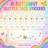 Artlunar 8Pcs Rainbow Butterfly Face Tattoos, Silver Glitter Temporary Tattoos, Waterproof Festival Party Makeup view 4