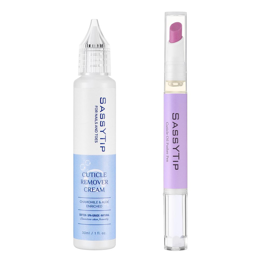 SASSYTIP Cuticle Remove, 2-in-1 Cuticle Pusher Oil Pen, Exfoliates, Polishes and Smooths Cuticles, Complete At-Home Manicure & Pedicure Set for Dry & Damaged Nails